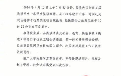 官方回应湖南岳阳平江一九岁男孩坠楼身亡-湖南平江一女子身亡